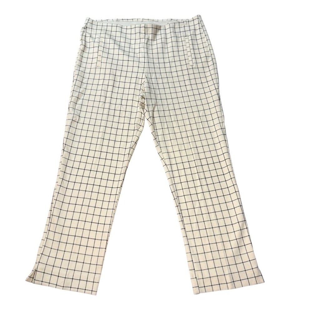 Chico’s Size 14 Travelers Checkered Windowpane Ankle Pants Cream Stretch Pull On